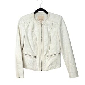 Rebecca Taylor Ivory Textured Jacquard Peplum Jacket Size 6‎ Silk Trim